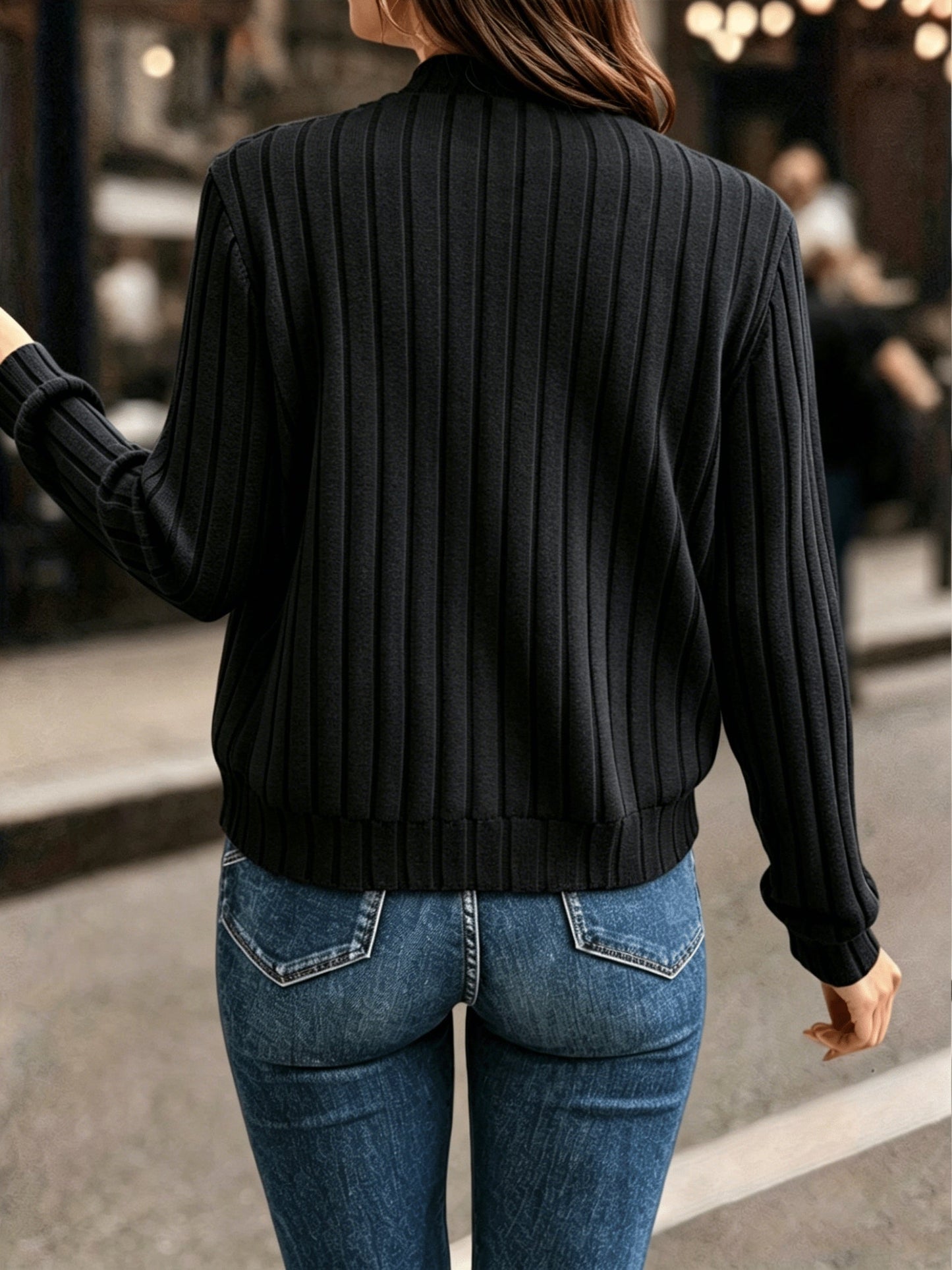 Sloane Women's Ribbed Zip-Up Jacket in a stylish design, showcasing refined comfort and versatility for everyday wear. 6