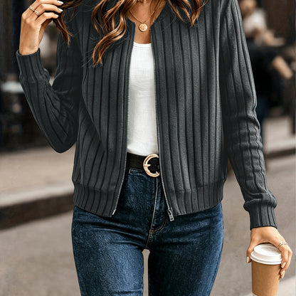 Sloane Women's Ribbed Zip-Up Jacket in a stylish design, showcasing refined comfort and versatility for everyday wear. 9