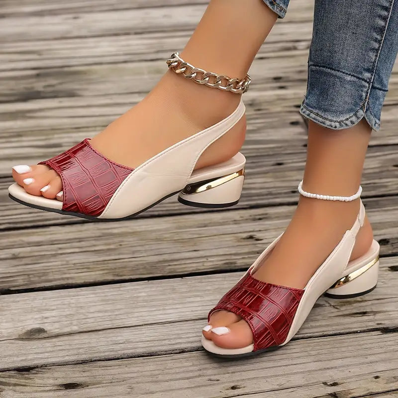 Soleil Women’s Sandals featuring an open toe design and stylish slingback block heel, perfect for summer outings and casual wear. 1