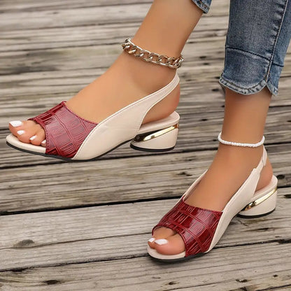 Soleil Women’s Sandals featuring an open toe design and stylish slingback block heel, perfect for summer outings and casual wear. 1