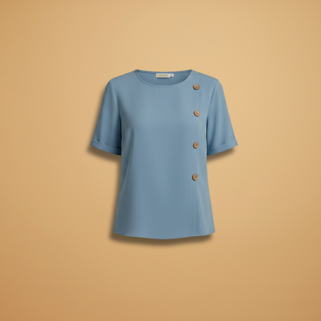 Sora Women's Blouse featuring stylish side button detail and a relaxed loose fit design, perfect for casual and comfortable wear. 1