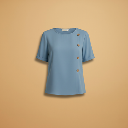 Sora Women's Blouse featuring stylish side button detail and a relaxed loose fit design, perfect for casual and comfortable wear. 1