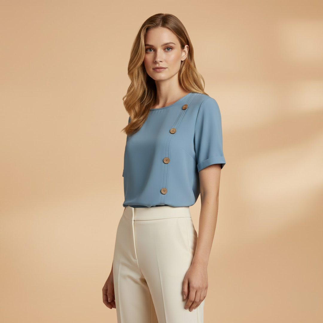 Sora Women's Blouse featuring stylish side button detail and a relaxed loose fit design, perfect for casual and comfortable wear. 4