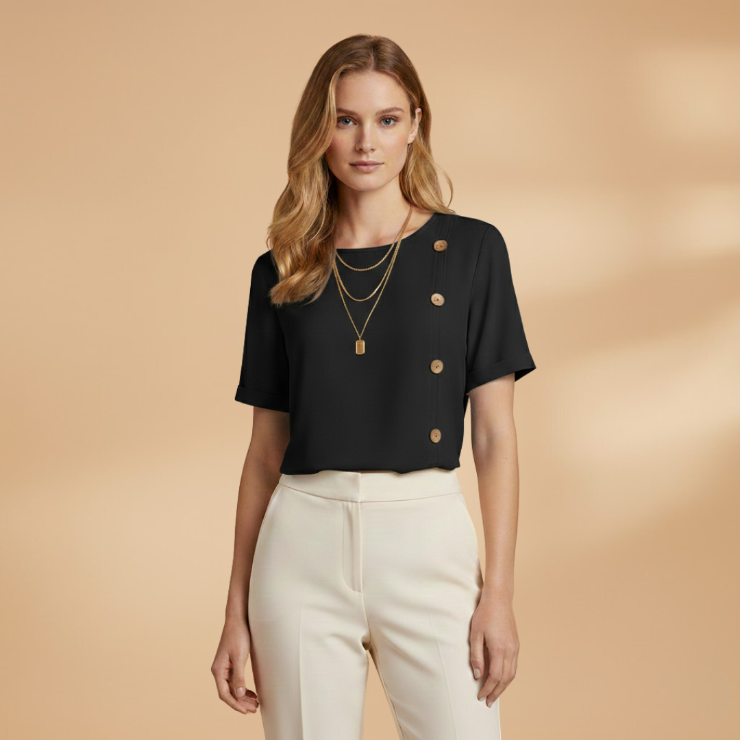 Sora Women's Blouse featuring stylish side button detail and a relaxed loose fit design, perfect for casual and comfortable wear. 8