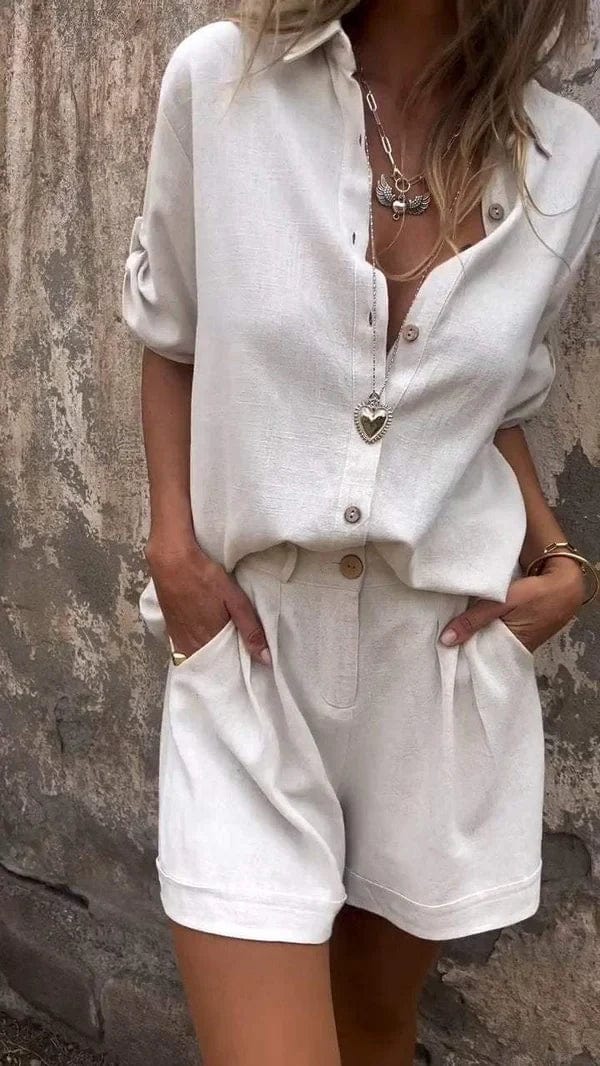 Sunny shorts set for women featuring a relaxed blouse and flattering fit, perfect for warm weather and casual outings. 0