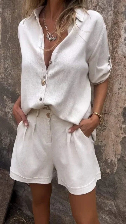 Sunny shorts set for women featuring a relaxed blouse and flattering fit, perfect for warm weather and casual outings. 2