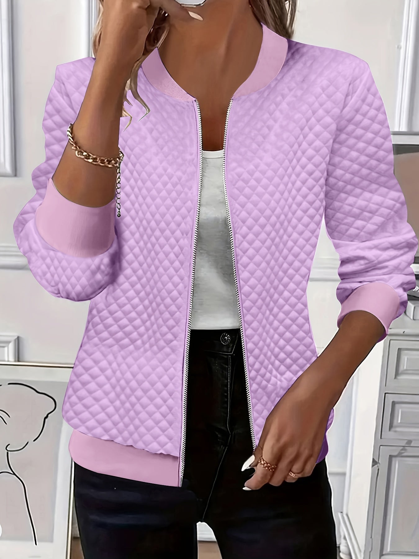 Susannah Women's Quilted Jacket featuring a textured diamond pattern and a relaxed fit, perfect for stylish warmth and comfort. 5