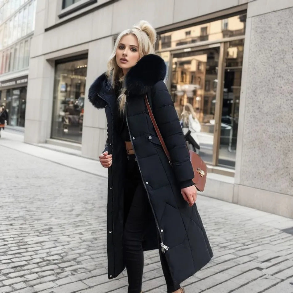 Tahlia Women’s Winter Coat featuring an adjustable hood and deep pockets, designed for ultimate warmth and comfort during cold weather. 1