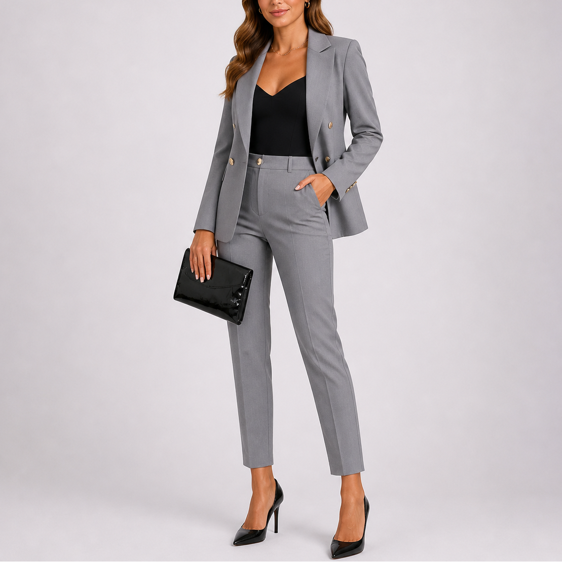 Talia Women's Suit Set featuring a tailored blazer and slim trousers in a chic design, perfect for professional and formal occasions. 0