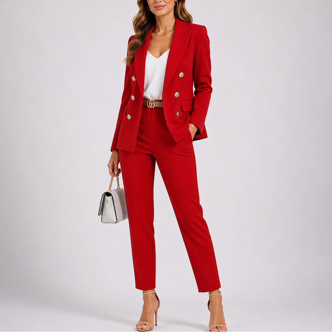 Talia Women's Suit Set featuring a tailored blazer and slim trousers in a chic design, perfect for professional and formal occasions. 1