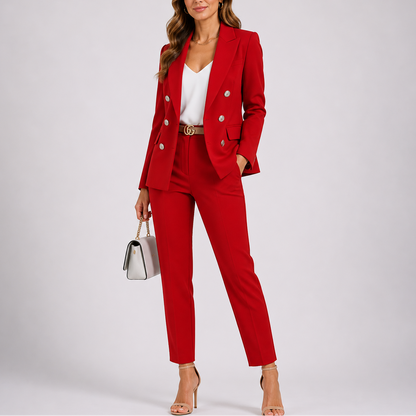 Talia Women's Suit Set featuring a tailored blazer and slim trousers in a chic design, perfect for professional and formal occasions. 1