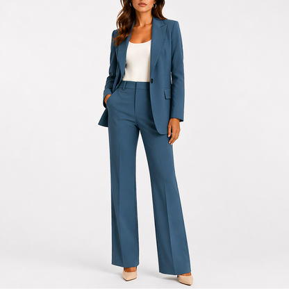 Talia Women’s Suit featuring a chic tailored blazer and high-waisted straight-leg pants, perfect for professional or formal occasions. 2