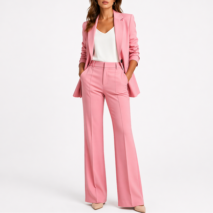 Talia Women’s Suit featuring a chic tailored blazer and high-waisted straight-leg pants, perfect for professional or formal occasions. 3