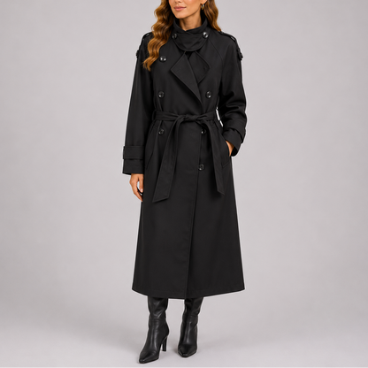 Talia Women's Tailored Trench Coat featuring a double-breasted design and a stylish waist belt, perfect for elegant layering in any season. 0