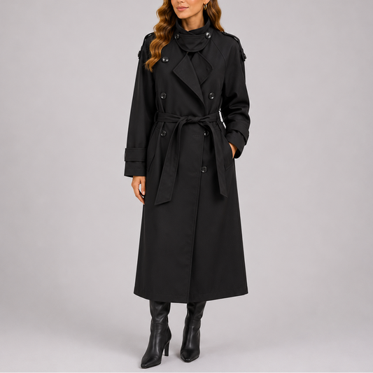 Talia Women's Tailored Trench Coat featuring a double-breasted design and a stylish waist belt, perfect for elegant layering in any season. 0