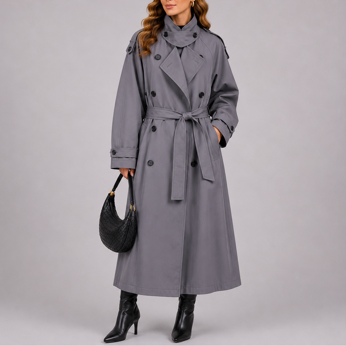 Talia Women's Tailored Trench Coat featuring a double-breasted design and a stylish waist belt, perfect for elegant layering in any season. 1