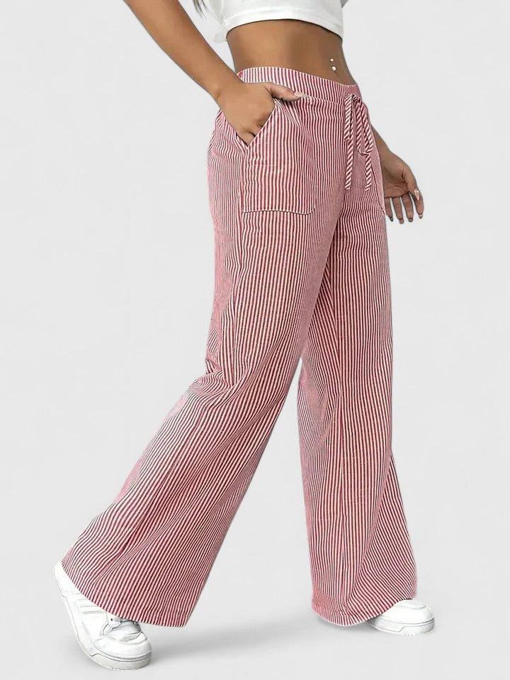 Talia Women’s Trousers featuring an adjustable waist and stylish wide-leg design for comfort and versatility. 2