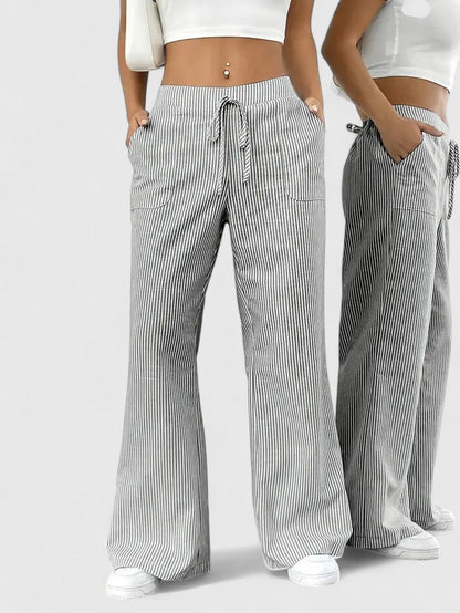 Talia Women’s Trousers featuring an adjustable waist and stylish wide-leg design for comfort and versatility. 3