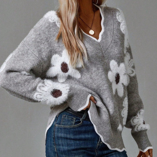Elegant Talli Women’s Jumper featuring a stylish V-neckline and a beautiful floral design, perfect for casual or semi-formal occasions. 0