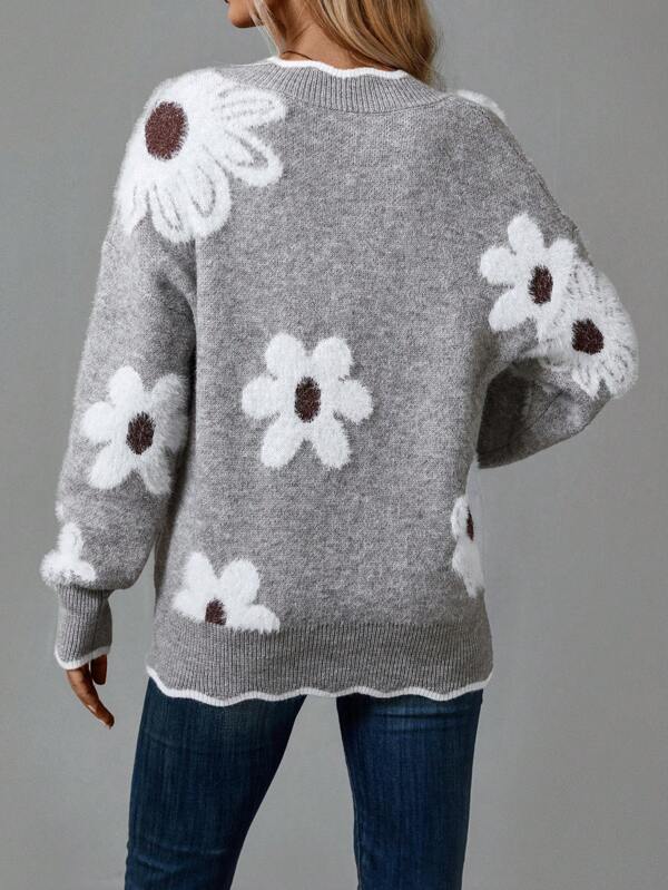 Elegant Talli Women’s Jumper featuring a stylish V-neckline and a beautiful floral design, perfect for casual or semi-formal occasions. 1
