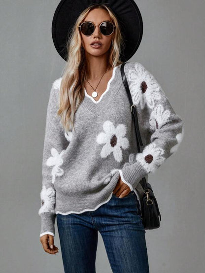 Elegant Talli Women’s Jumper featuring a stylish V-neckline and a beautiful floral design, perfect for casual or semi-formal occasions. 2