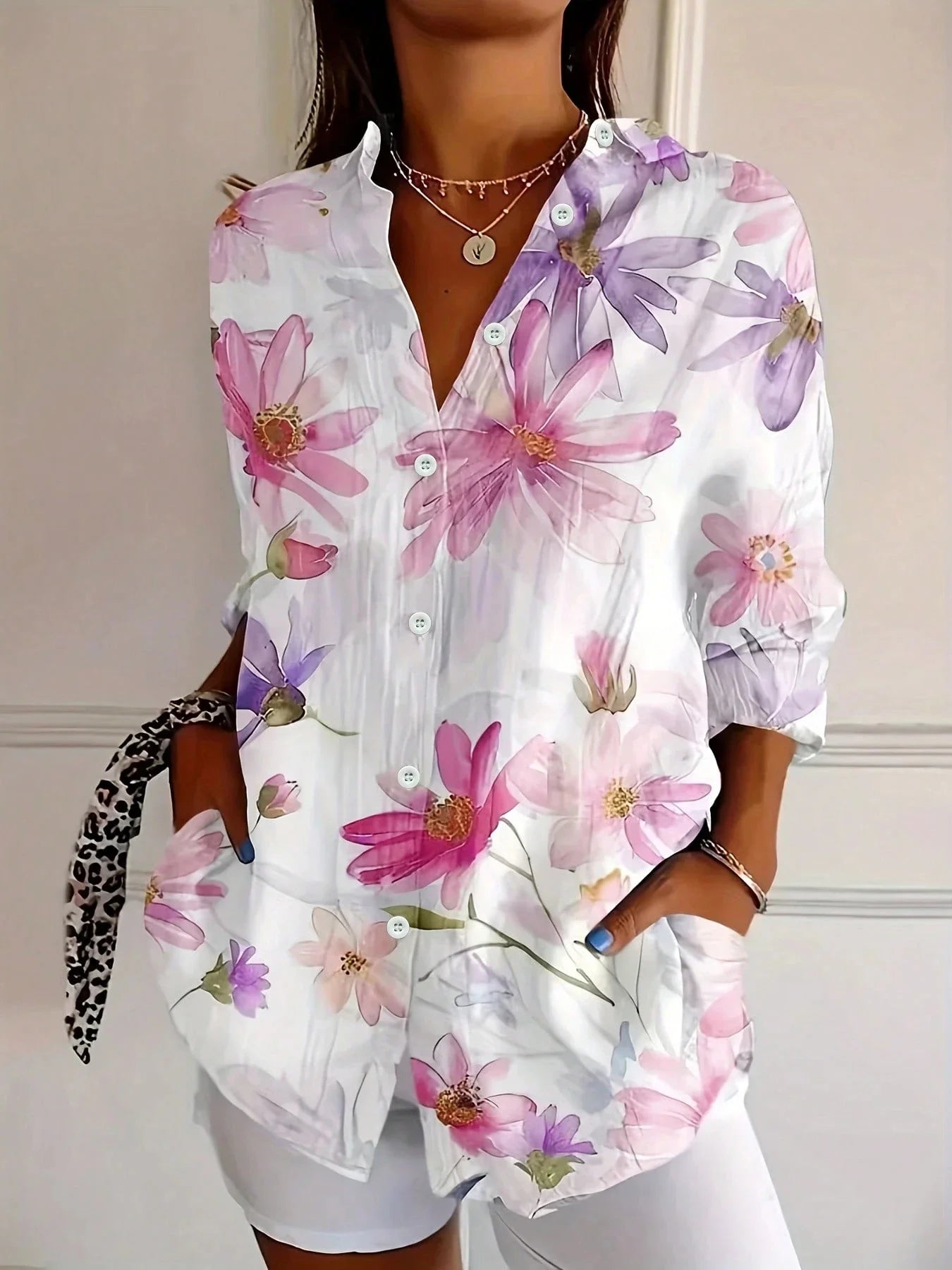 Tara Women’s Blouse featuring a vibrant colorful print and lightweight airy fit, perfect for stylish summer wear. 3