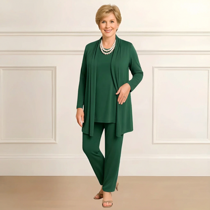 Tara Women’s Outfit Set featuring a stylish long sleeve top, open-front cardigan, and comfortable straight leg pants, perfect for casual or professional wear. 6