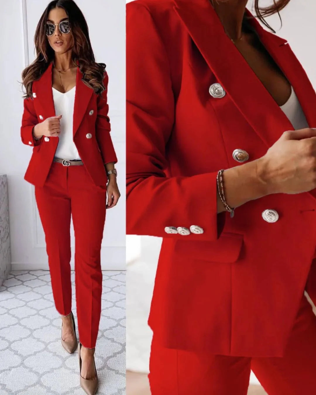 Tara Women's Suit featuring a tailored double-breasted design and a flattering fit, perfect for professional and formal occasions. 2