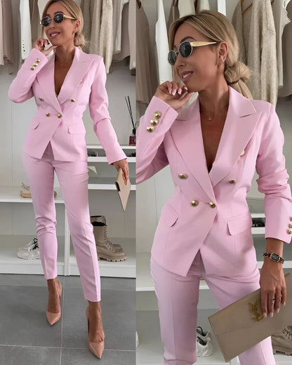 Tara Women's Suit featuring a tailored double-breasted design and a flattering fit, perfect for professional and formal occasions. 3