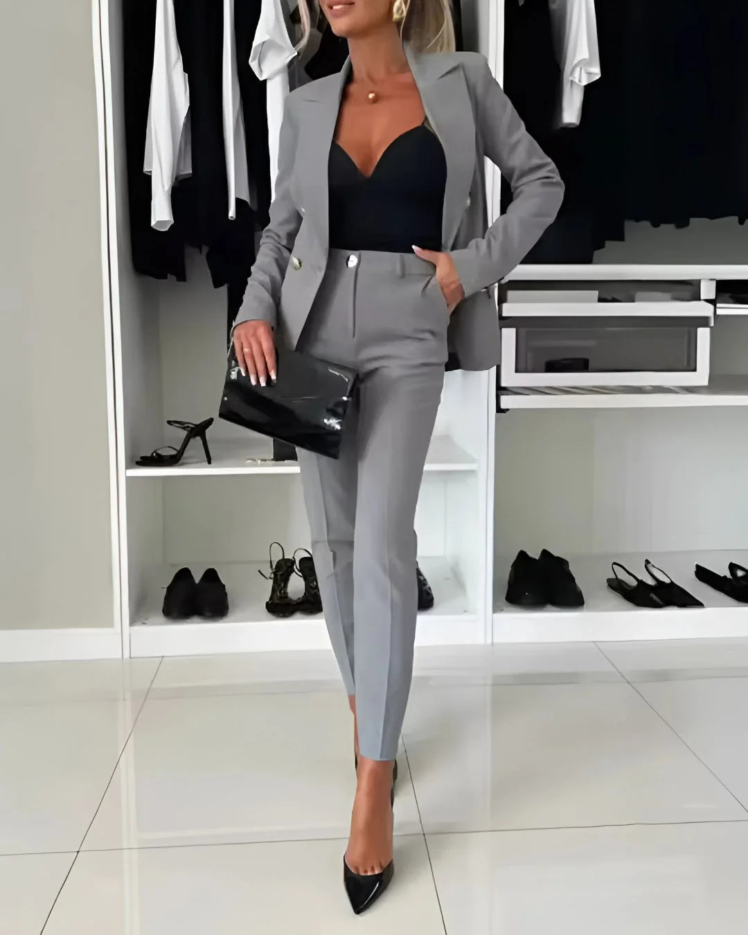 Tara Women's Suit featuring a tailored double-breasted design and a flattering fit, perfect for professional and formal occasions. 5