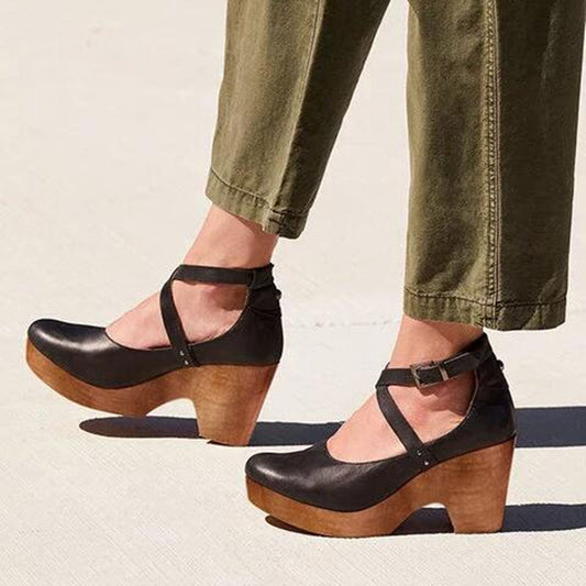 Terra Women’s Wedge Heels featuring a closed toe design and adjustable ankle strap, perfect for stylish comfort and support. 0