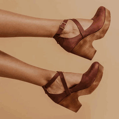 Terra Women’s Wedge Heels featuring a closed toe design and adjustable ankle strap, perfect for stylish comfort and support. 1