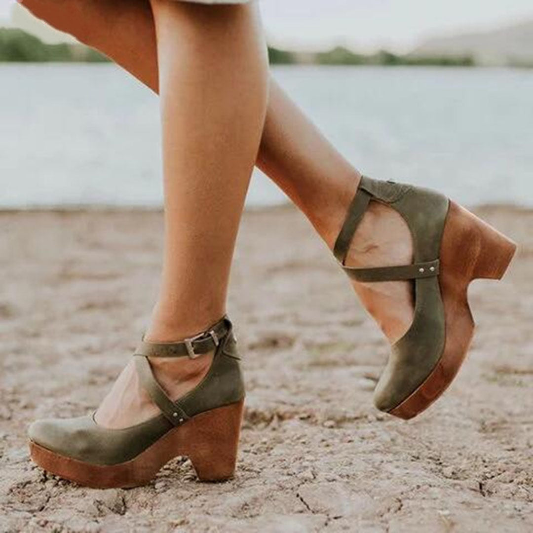Terra Women’s Wedge Heels featuring a closed toe design and adjustable ankle strap, perfect for stylish comfort and support. 2