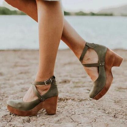 Terra Women’s Wedge Heels featuring a closed toe design and adjustable ankle strap, perfect for stylish comfort and support. 2