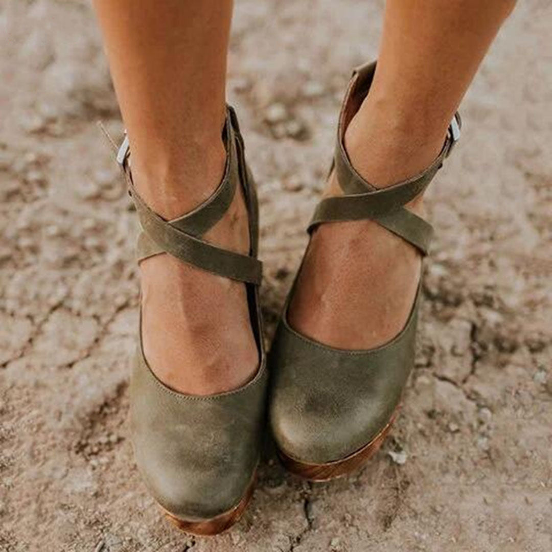 Terra Women’s Wedge Heels featuring a closed toe design and adjustable ankle strap, perfect for stylish comfort and support. 4