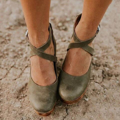 Terra Women’s Wedge Heels featuring a closed toe design and adjustable ankle strap, perfect for stylish comfort and support. 4