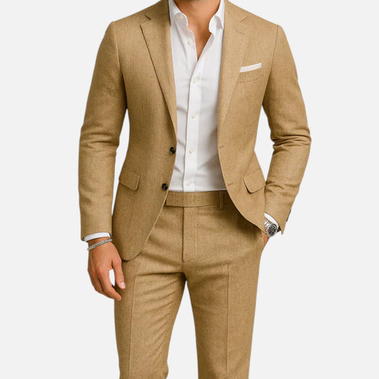 Valmonti Men's Suit featuring a lightweight breathable design and relaxed silhouette, perfect for comfort and style in any formal setting. 0
