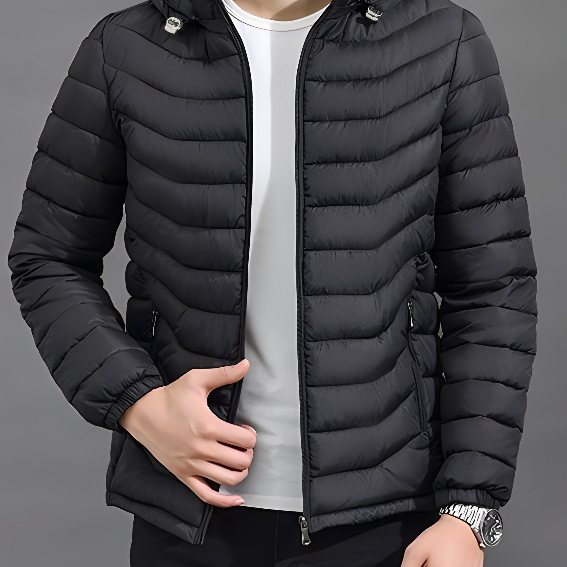 Vance Men's Hooded Padded Jacket featuring a lightweight design, removable hood, and stylish warmth for outdoor activities. 0