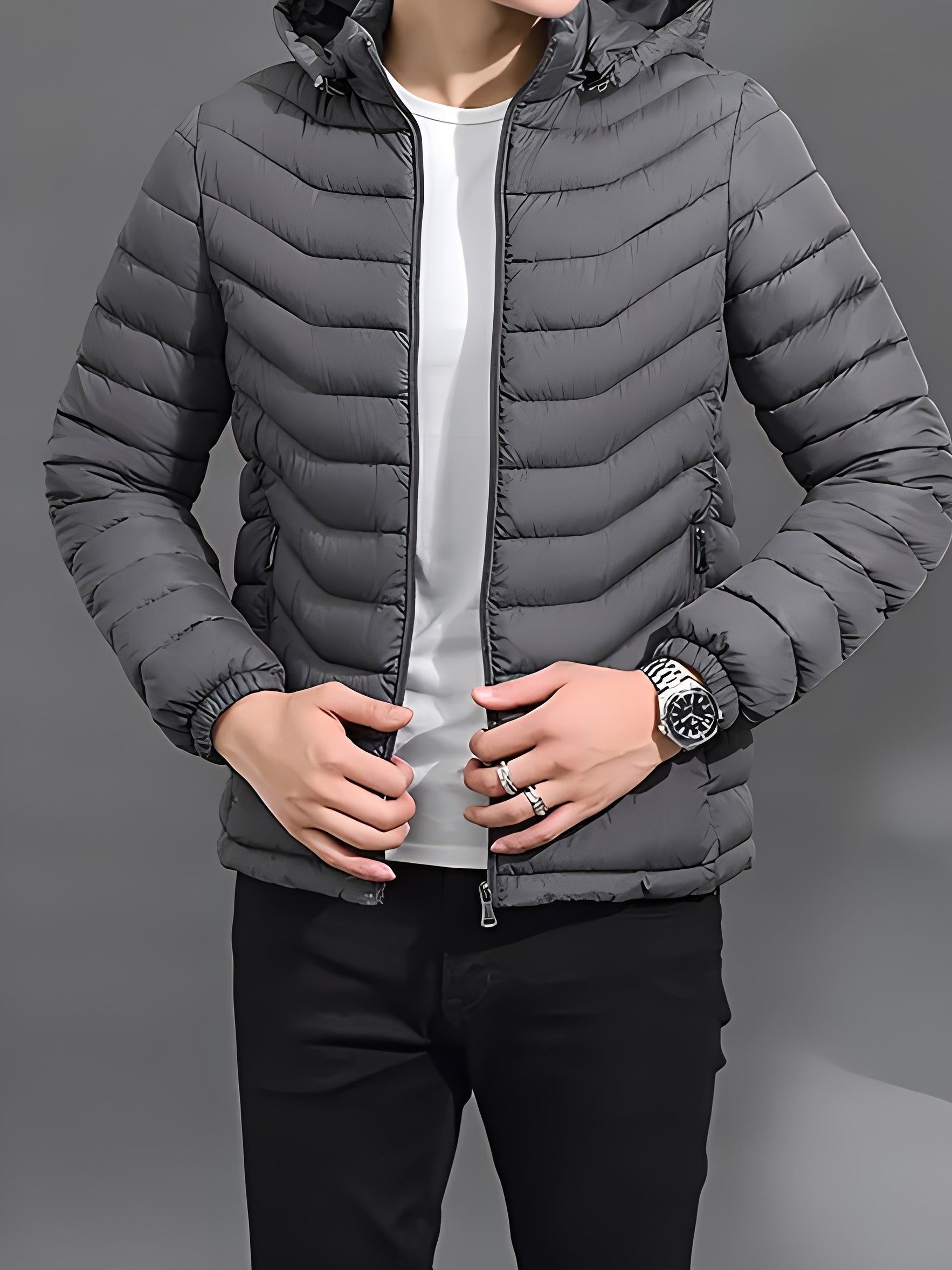 Vance Men's Hooded Padded Jacket featuring a lightweight design, removable hood, and stylish warmth for outdoor activities. 6