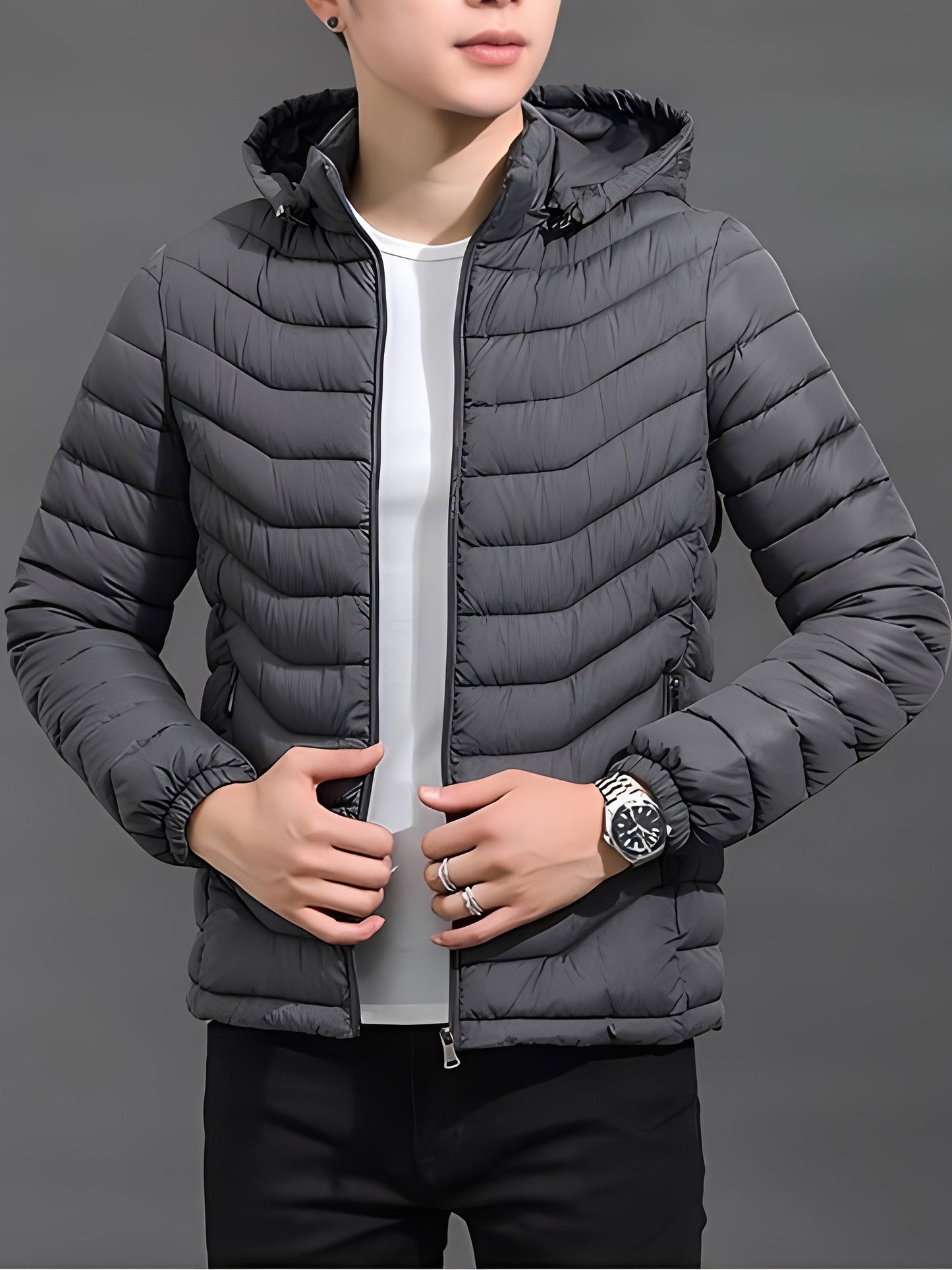 Vance Men's Hooded Padded Jacket featuring a lightweight design, removable hood, and stylish warmth for outdoor activities. 7