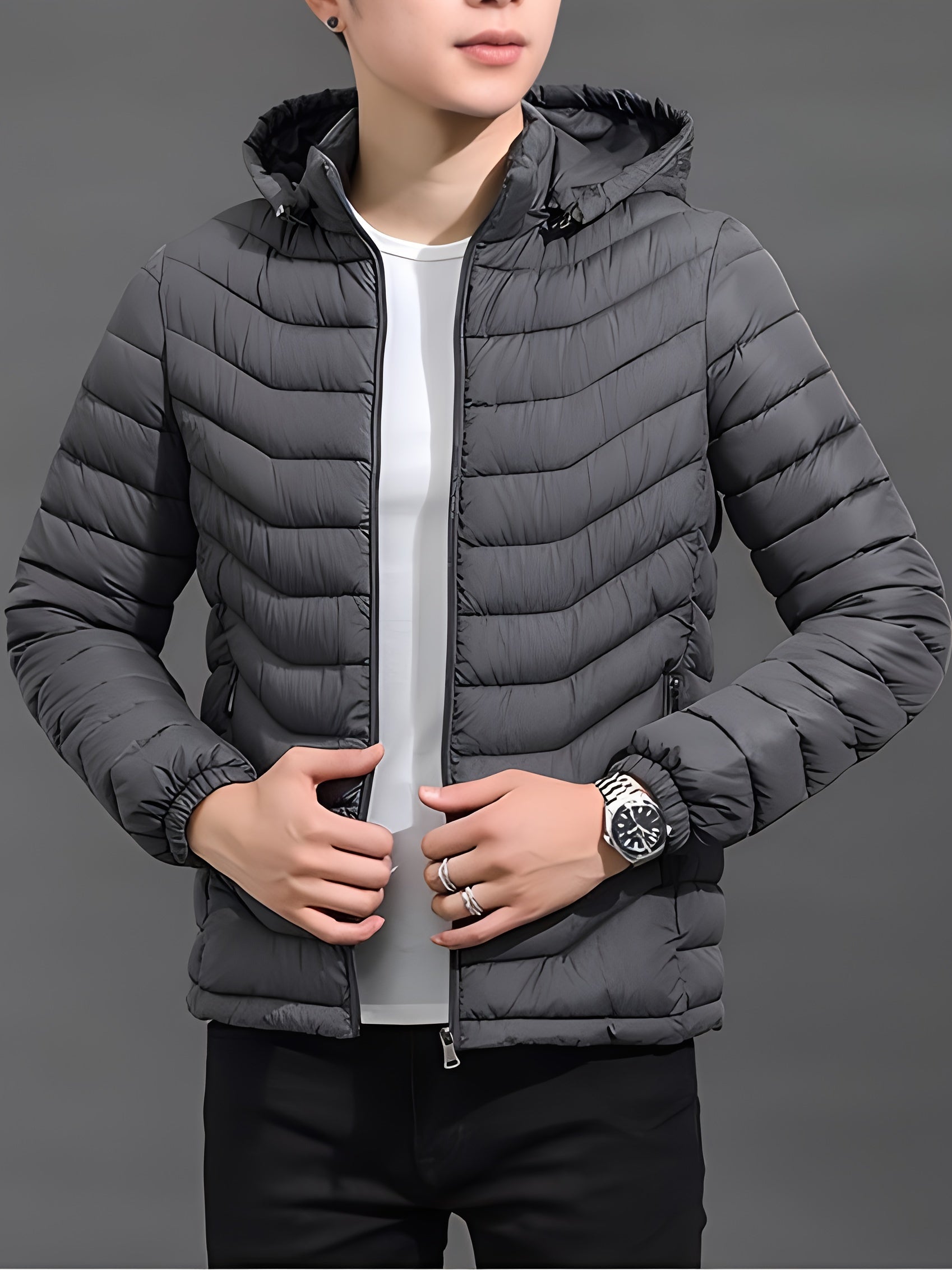 Vance Men's Hooded Padded Jacket featuring a lightweight design, removable hood, and stylish warmth for outdoor activities. 7