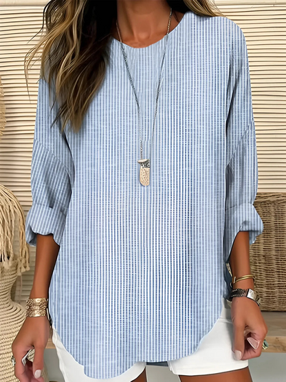 Vera women's blouse featuring vertical stripes and long sleeves, perfect for a stylish and comfortable look. 0