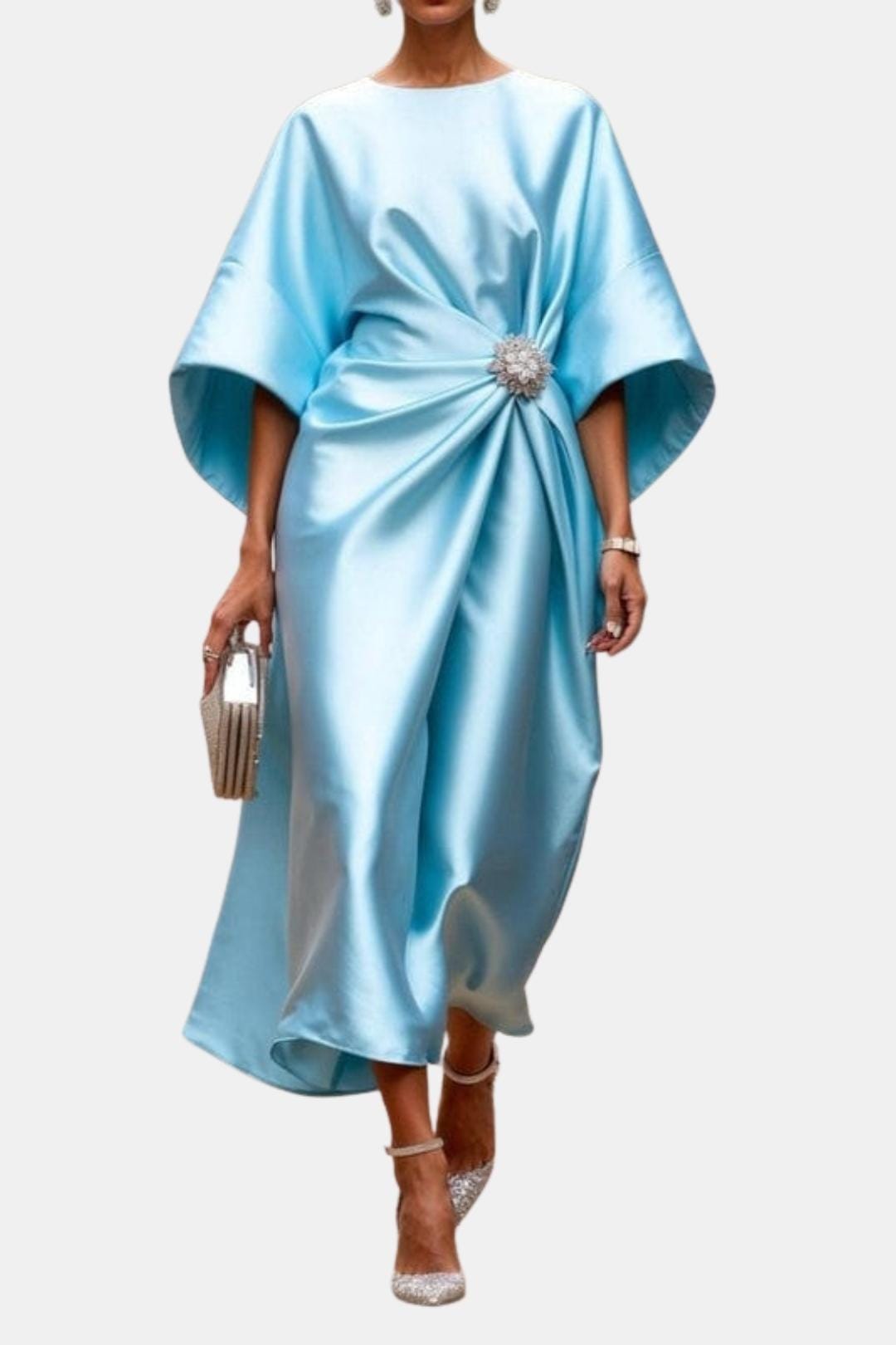Vera Women's Dress featuring wide sleeves and an elegant A-line silhouette, perfect for any occasion. 4