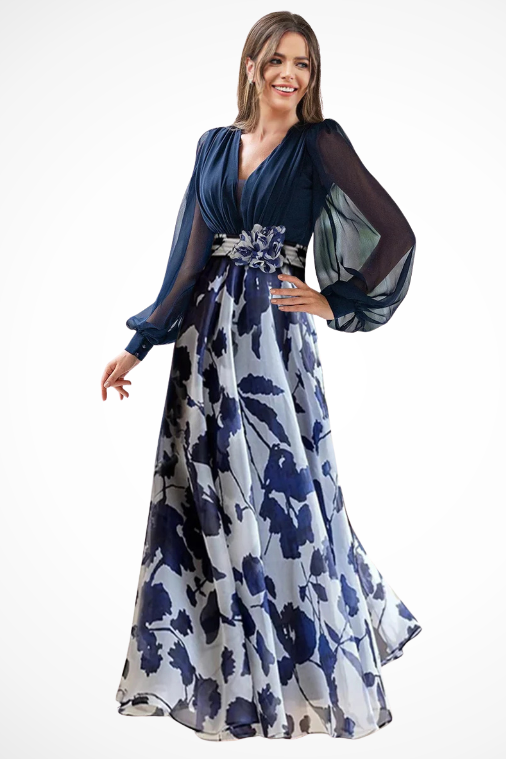 Vera Women's Maxi Dress featuring a stylish V neckline and elegant balloon sleeves, perfect for summer outings and special occasions. 0