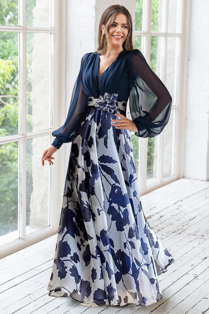 Vera Women's Maxi Dress featuring a stylish V neckline and elegant balloon sleeves, perfect for summer outings and special occasions. 1