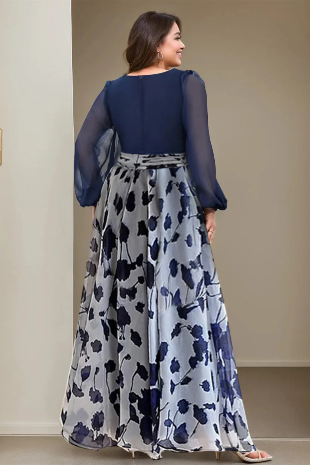 Vera Women's Maxi Dress featuring a stylish V neckline and elegant balloon sleeves, perfect for summer outings and special occasions. 3