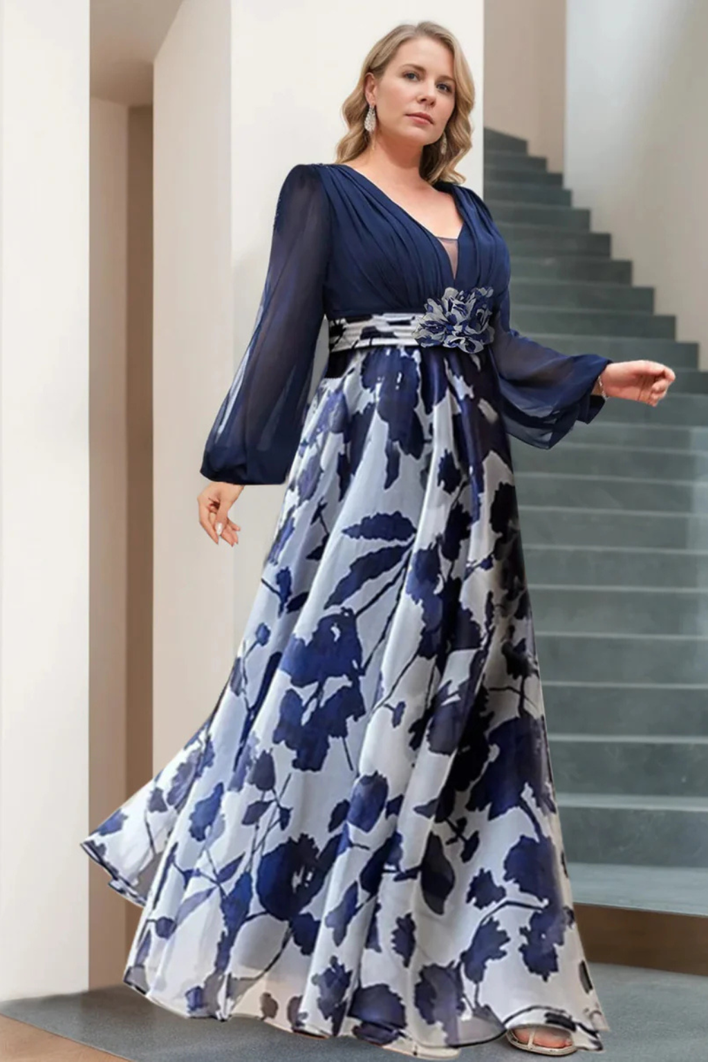 Vera Women's Maxi Dress featuring a stylish V neckline and elegant balloon sleeves, perfect for summer outings and special occasions. 4