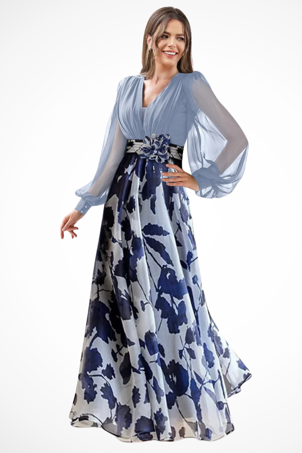 Vera Women's Maxi Dress featuring a stylish V neckline and elegant balloon sleeves, perfect for summer outings and special occasions. 7