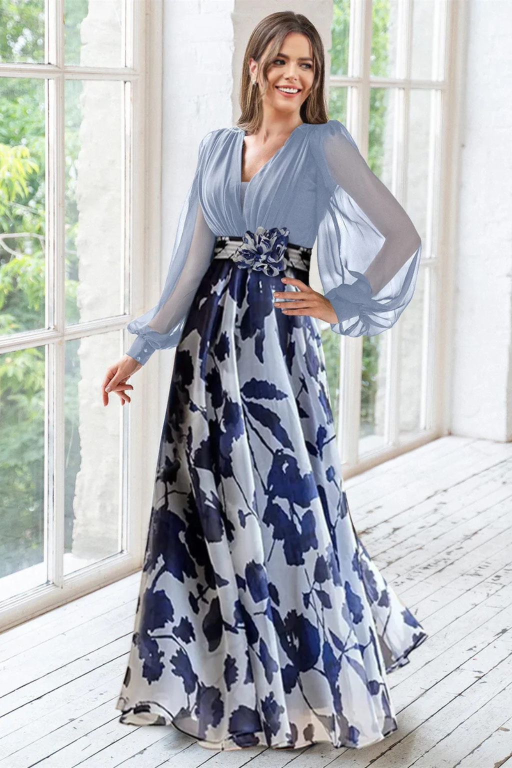 Vera Women's Maxi Dress featuring a stylish V neckline and elegant balloon sleeves, perfect for summer outings and special occasions. 8