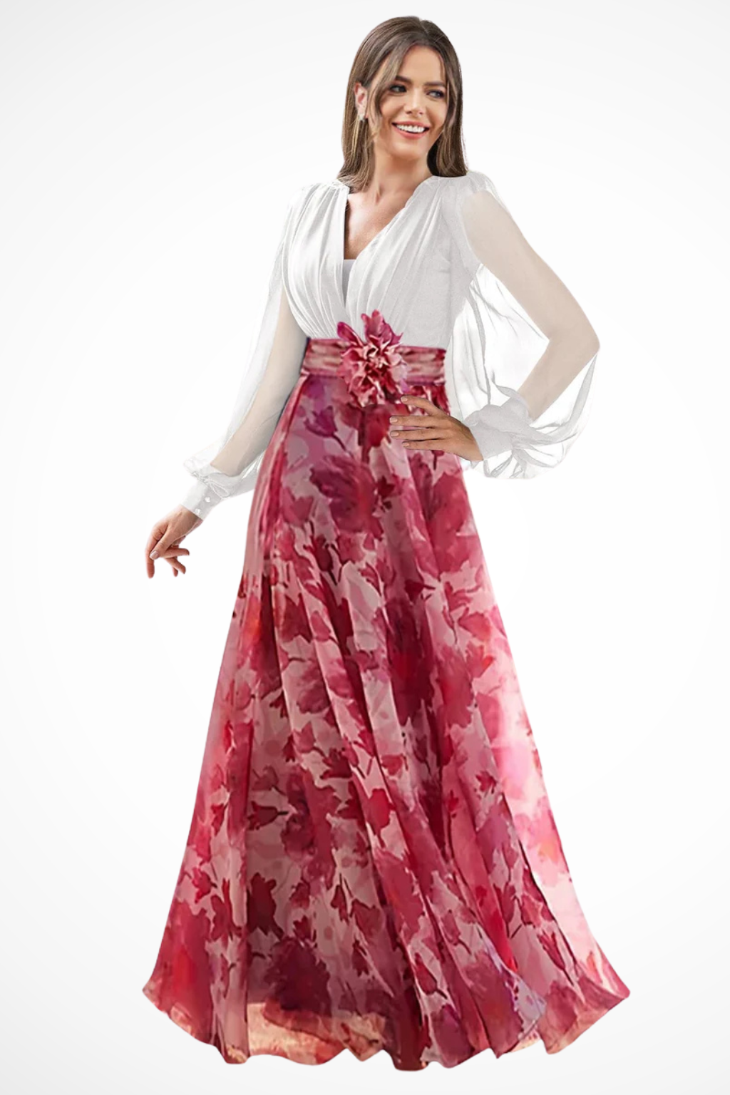 Vera Women's Maxi Dress featuring a stylish V neckline and elegant balloon sleeves, perfect for summer outings and special occasions. 9